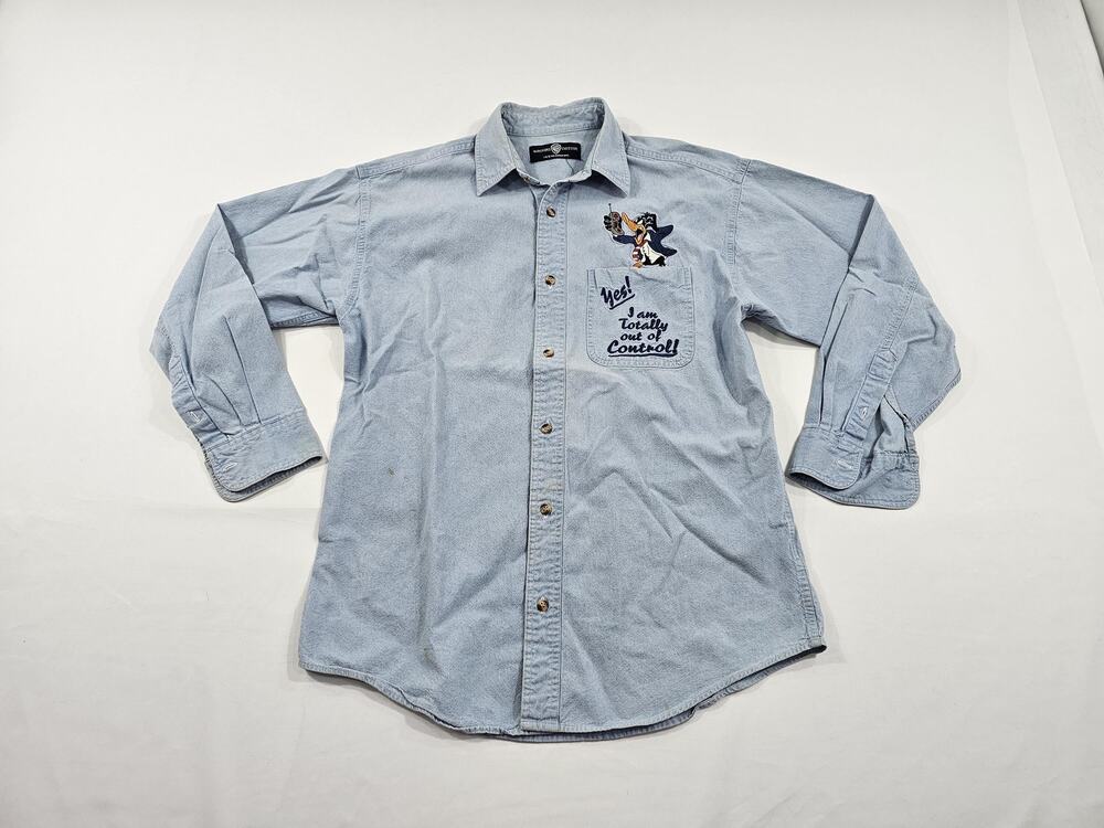 Daffy Duck Denim Shirt, Embroidered Warner Brothers Sz S 1990s